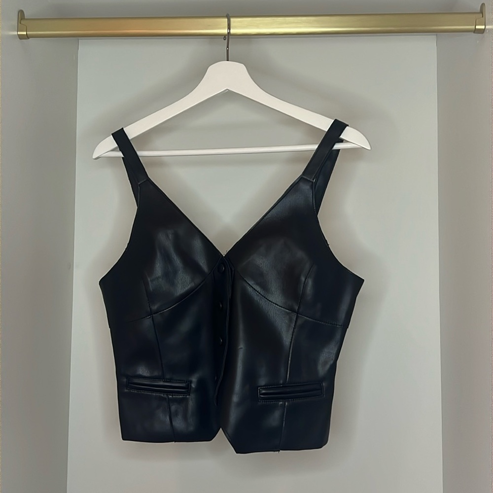Pretty faux leather button up vest